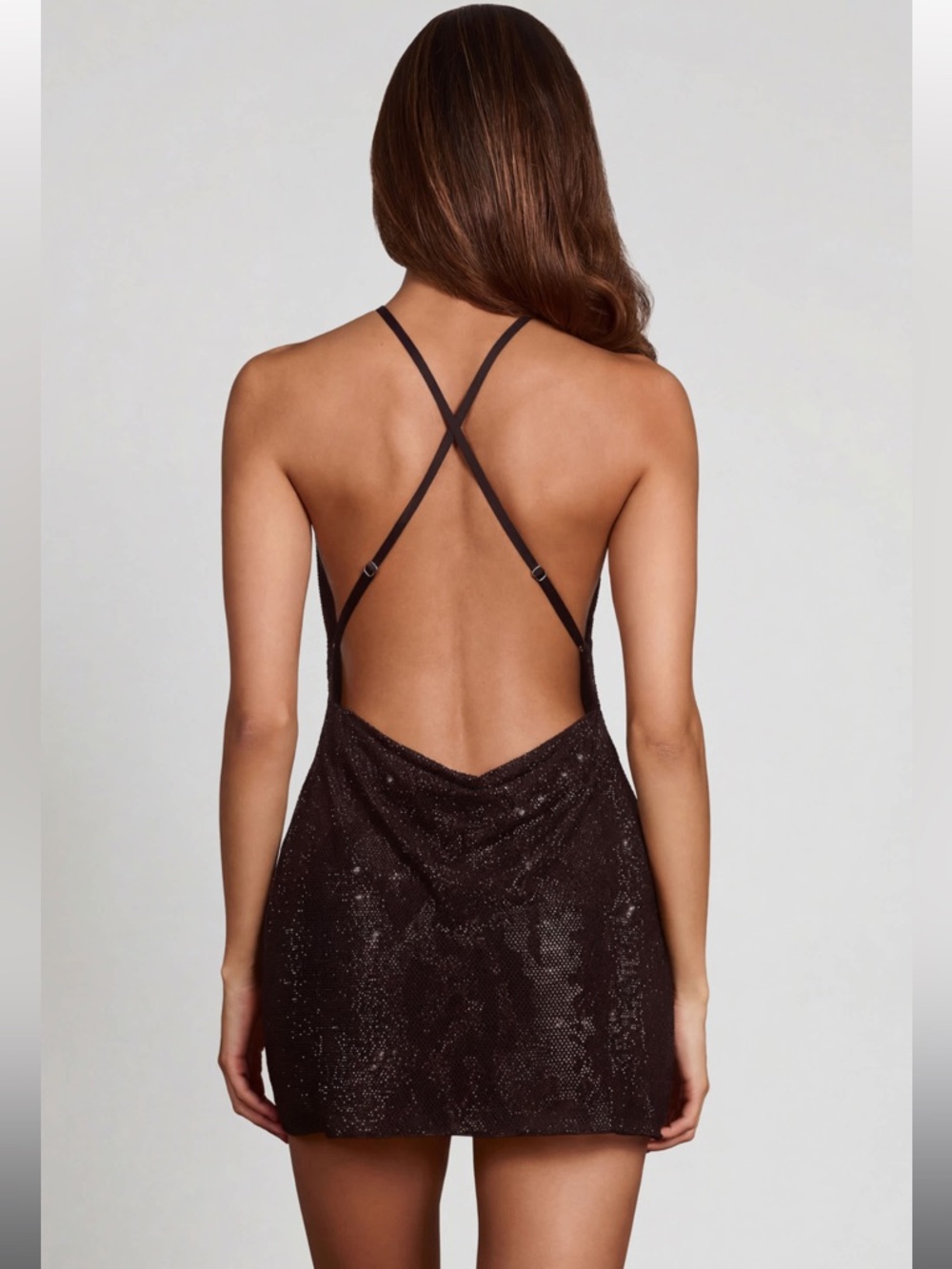 NWT Oh Polly Embellished Black Halter Keyhole chainmail cowl Mini Dress Sz 0 - Picture 2 of 2